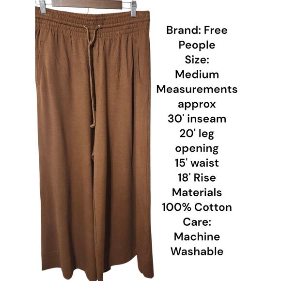 Free People Dream Medium Drawstring Wide Leg Sweatpants Pants Brown - Picture 3 of 10